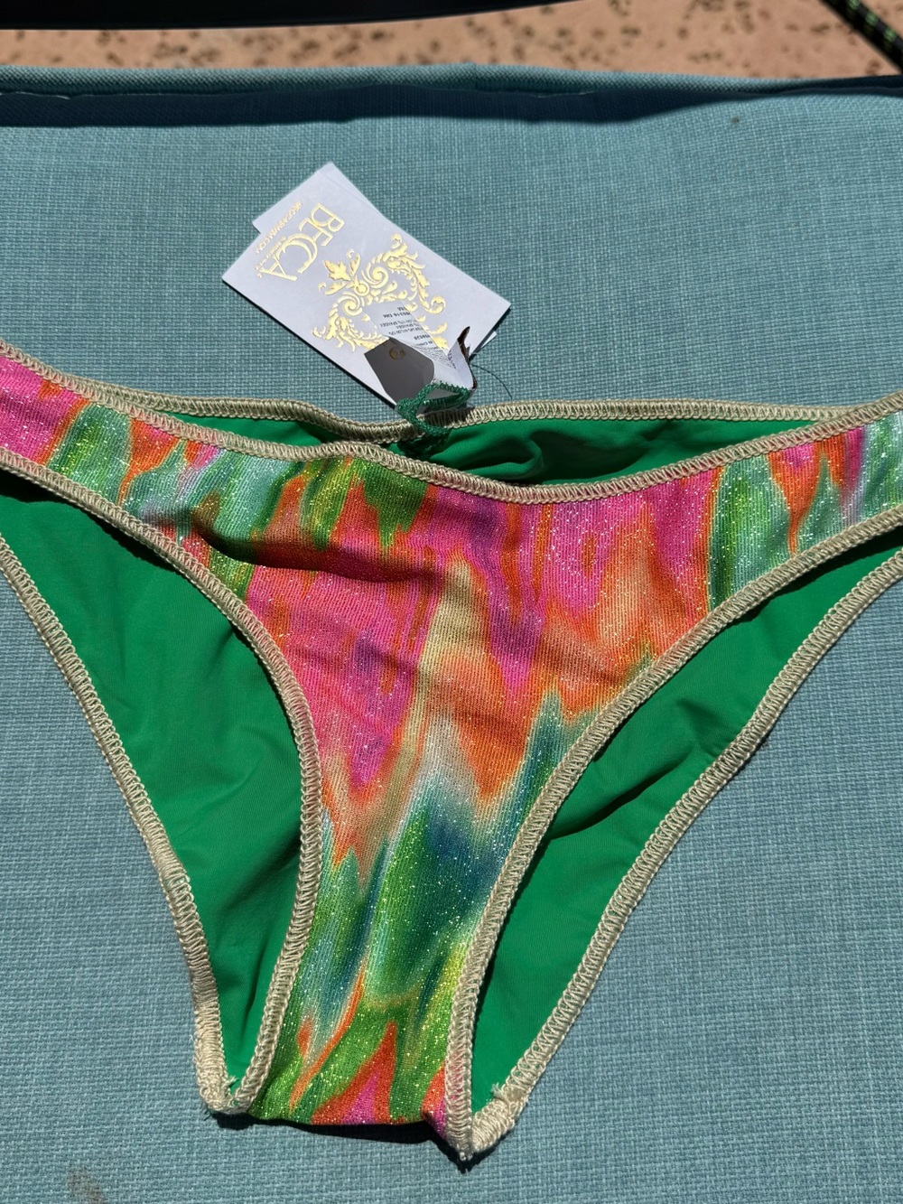 BECCA Multicolor Shimmer Bikini Bottom with Green Lining